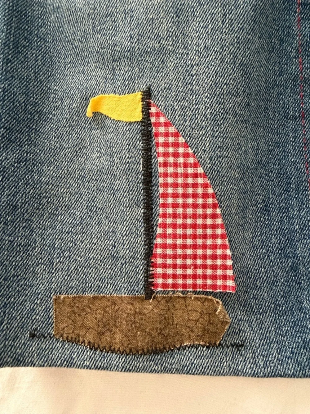 Kids Reversible Denim Vest with Red Gingham Sailboat baby 6 months